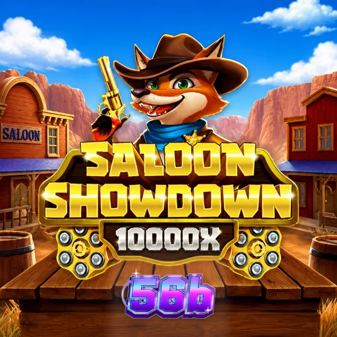 Interface do jogo de slot Saloon Showdown 10,000x com elementos temáticos de faroeste.